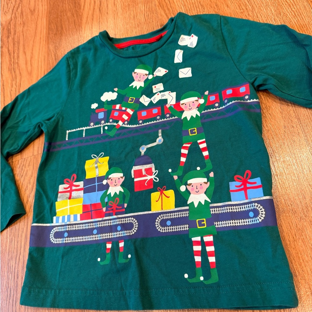 Mini Boden Festive Green Elf Kids Shirt 110cm 4-5 Kids Christmas
